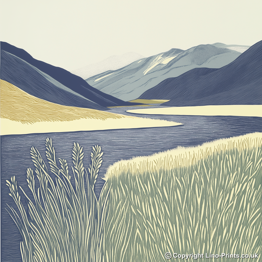 Devoke Water remote tarn Linoprint-Style Art (2406-2)