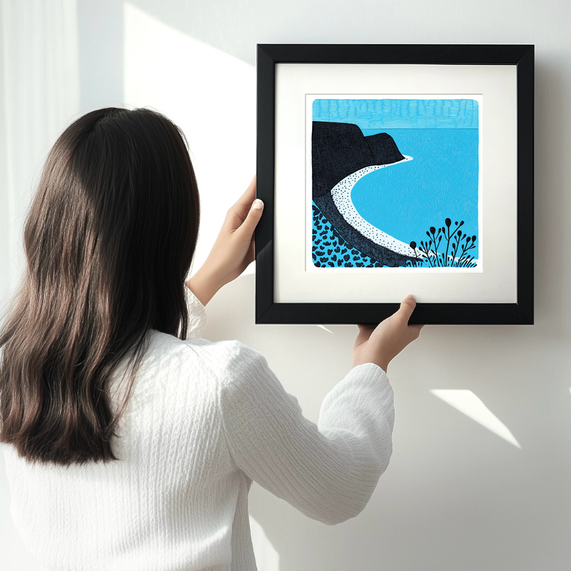 Rhossili Bay, Gower Peninsula Linoprint-Style Art (812-1)