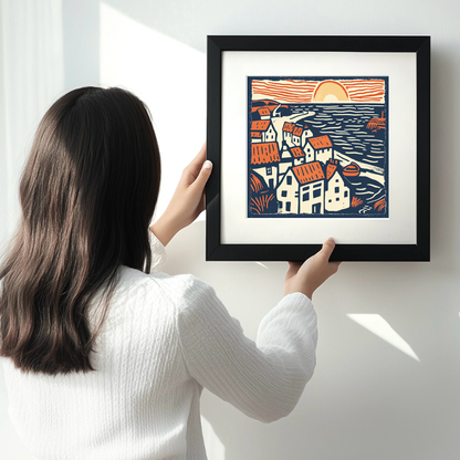 Staithes, North Yorkshire Linoprint-Style Art (157-1)