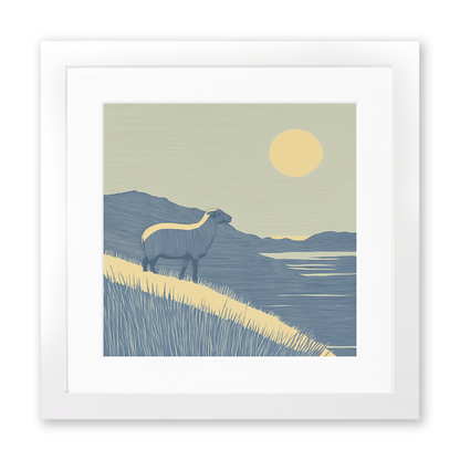 Herdwick sheep silhouette profile on a rise Linoprint-Style Art (2450-1)