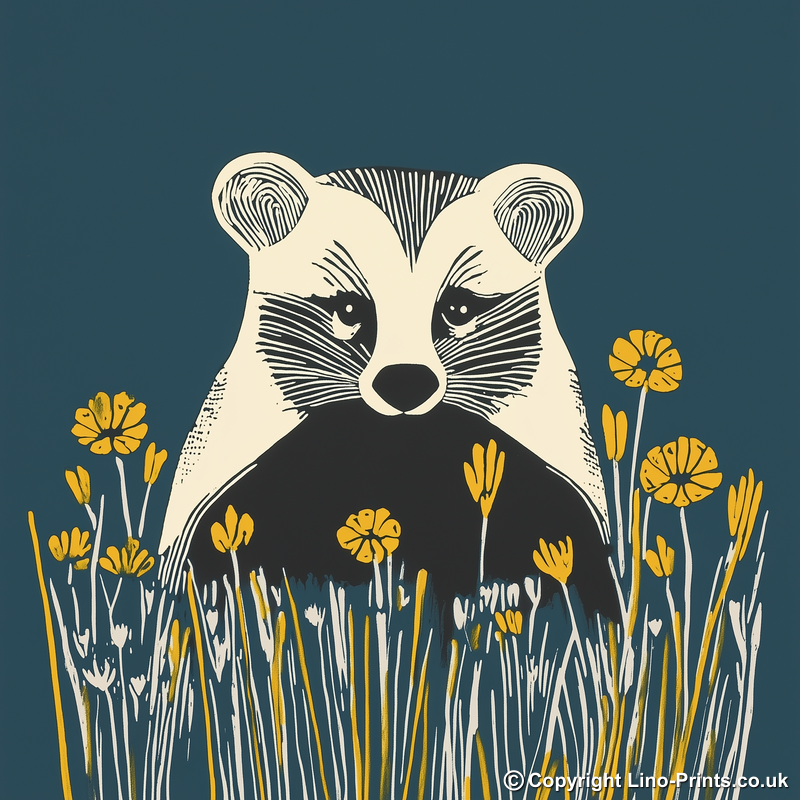 Cute Baby Badger Linoprint-Style Art (1190-2)