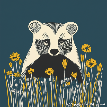 Cute Baby Badger Linoprint-Style Art (1190-2)