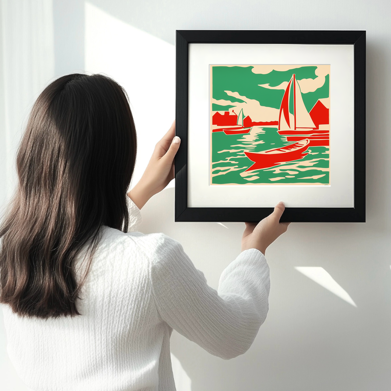 Boats moored at Potter Heigham Linoprint-Style Art (2161-1)
