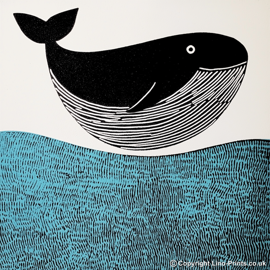 Whale Linoprint-Style Art (781-1)