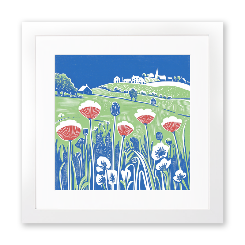 Field of poppies near Snettisham Linoprint-Style Art (1784-3)