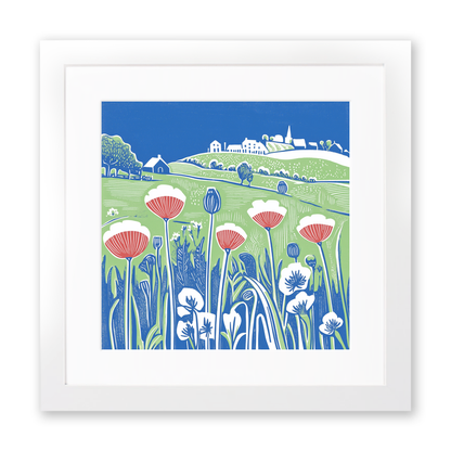Field of poppies near Snettisham Linoprint-Style Art (1784-3)