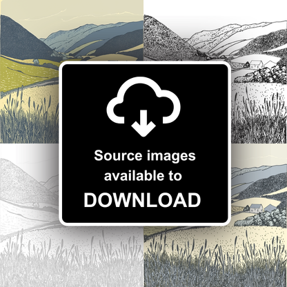 Borrowdale valley farms Linoprint-Style Art (2373-2)