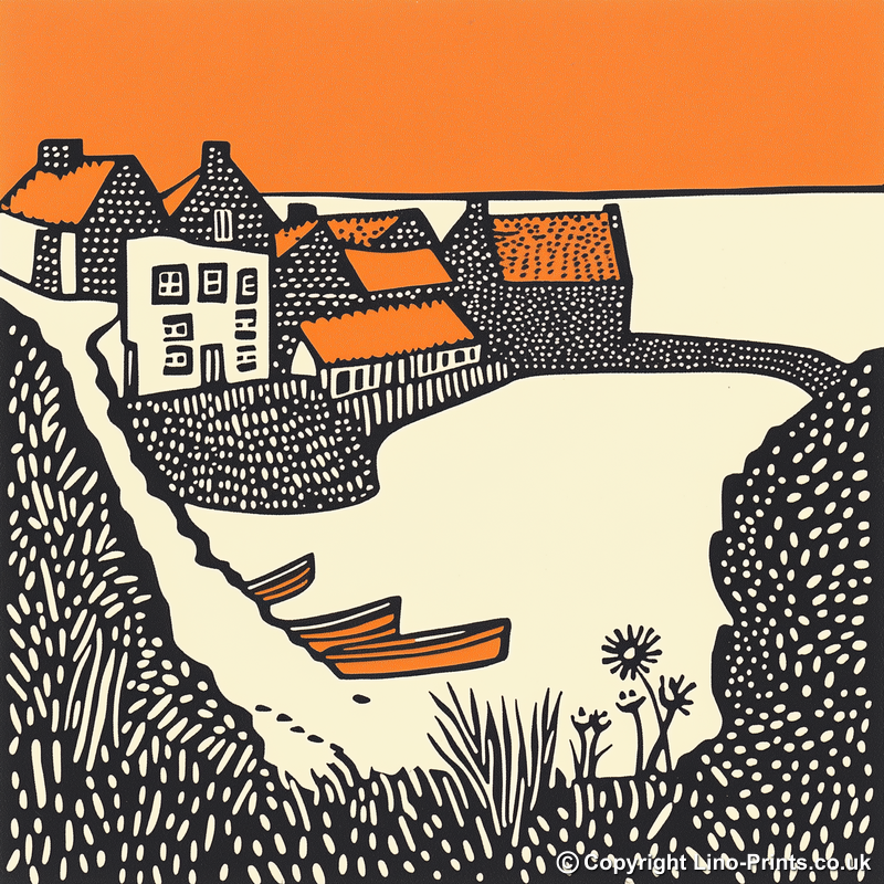 Crail Harbour, Fife Linoprint-Style Art (293-1)