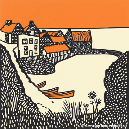 Crail Harbour, Fife Linoprint-Style Art (293-1)