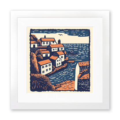 Porthleven, Cornwall Linoprint-Style Art (147-1)