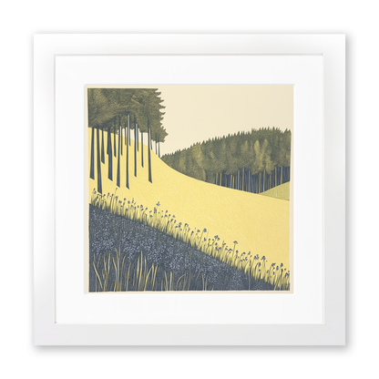 Bluebells in woodland Linoprint-Style Art (2366-3)