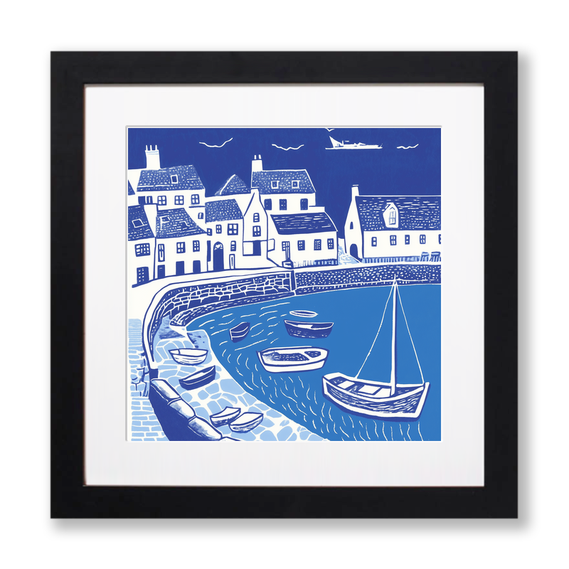 Mousehole Harbour Linoprint-Style Art (891-3)