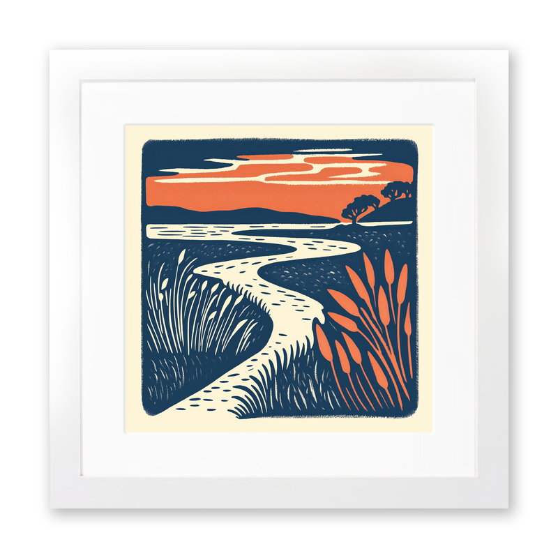 Blakeney marshes at sunset Linoprint-Style Art (1960-1)