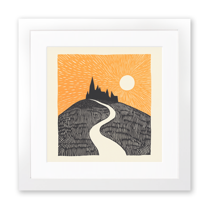 Mont Saint-Michel, France Linoprint-Style Art (183-1)