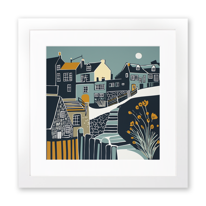Wells-next-the-Sea, Norfolk Linoprint-Style Art (1392-2)