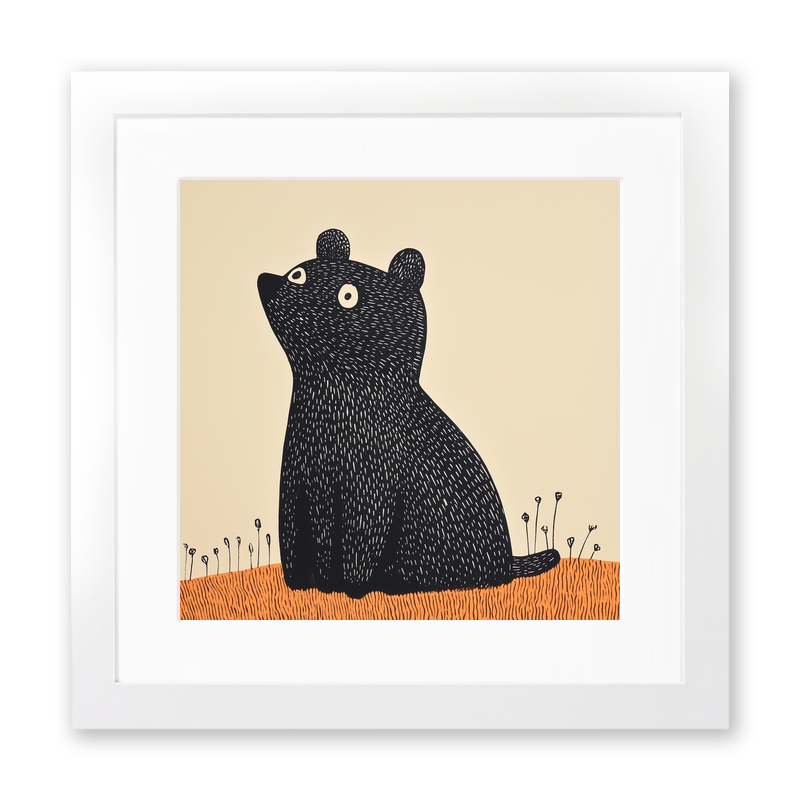 Cute Bear Cub Linoprint-Style Art (208-2)