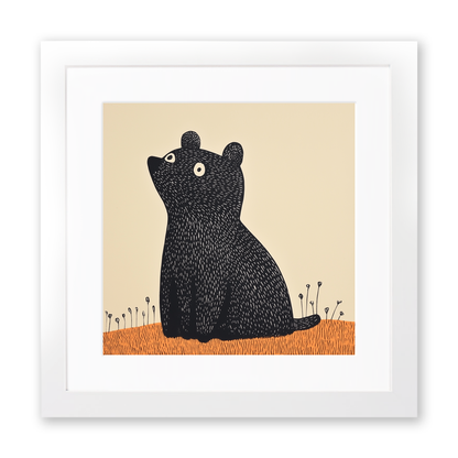 Cute Bear Cub Linoprint-Style Art (208-2)
