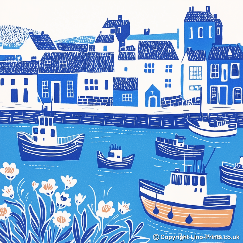 Brixham Harbour, Devon Linoprint-Style Art (1081-2)