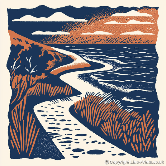 Holkham Beach, Norfolk Linoprint-Style Art (136-2)