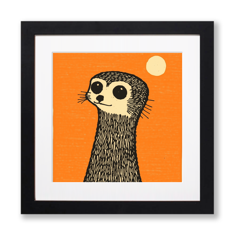 Cute Meerkat Pup   Linoprint-Style Art (228-1)