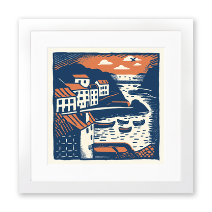 Ilfracombe Harbour, Devon Linoprint-Style Art (137-1)