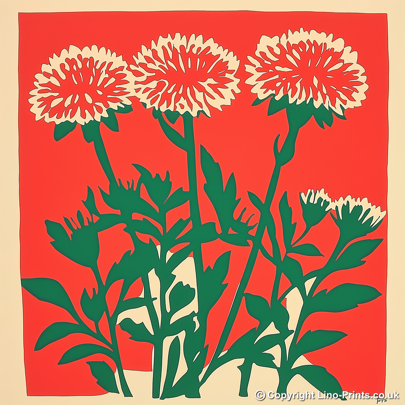 Scabiosa Linoprint-Style Art (1677-1)