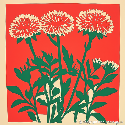 Scabiosa Linoprint-Style Art (1677-1)