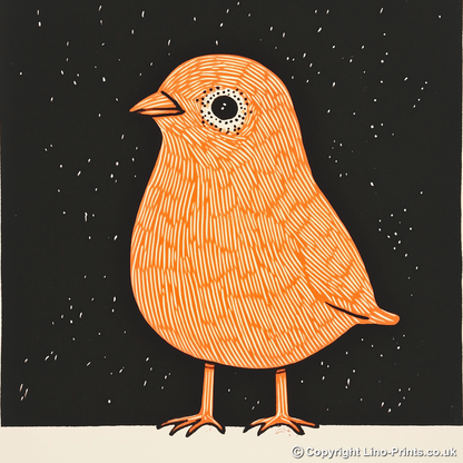 Cute Chick (Baby Chicken) Linoprint-Style Art (211-1)