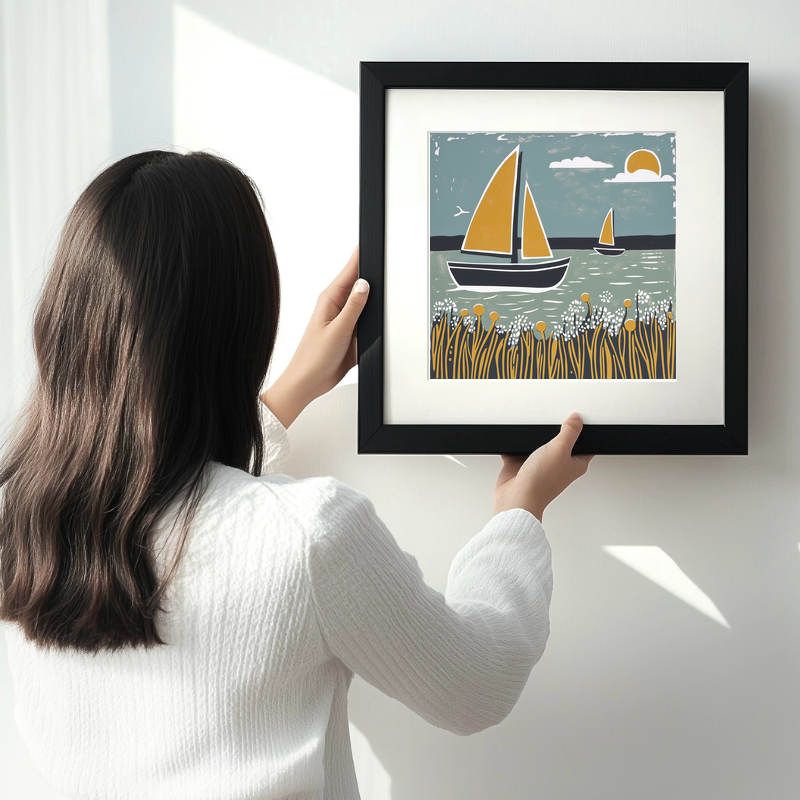 Norfolk wherry under sail Linoprint-Style Art (1912-1)