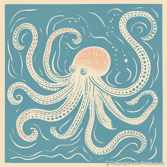 Octopus with swirling tentacles Linoprint-Style Art (496-2)