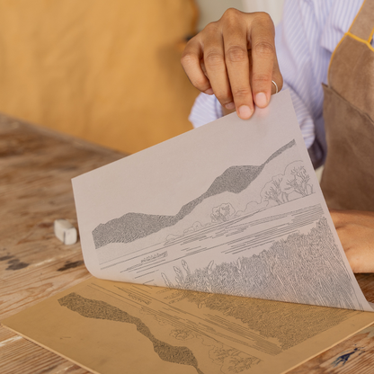 Keswick launch crossing Derwentwater Linoprint-Style Art (2470-2)