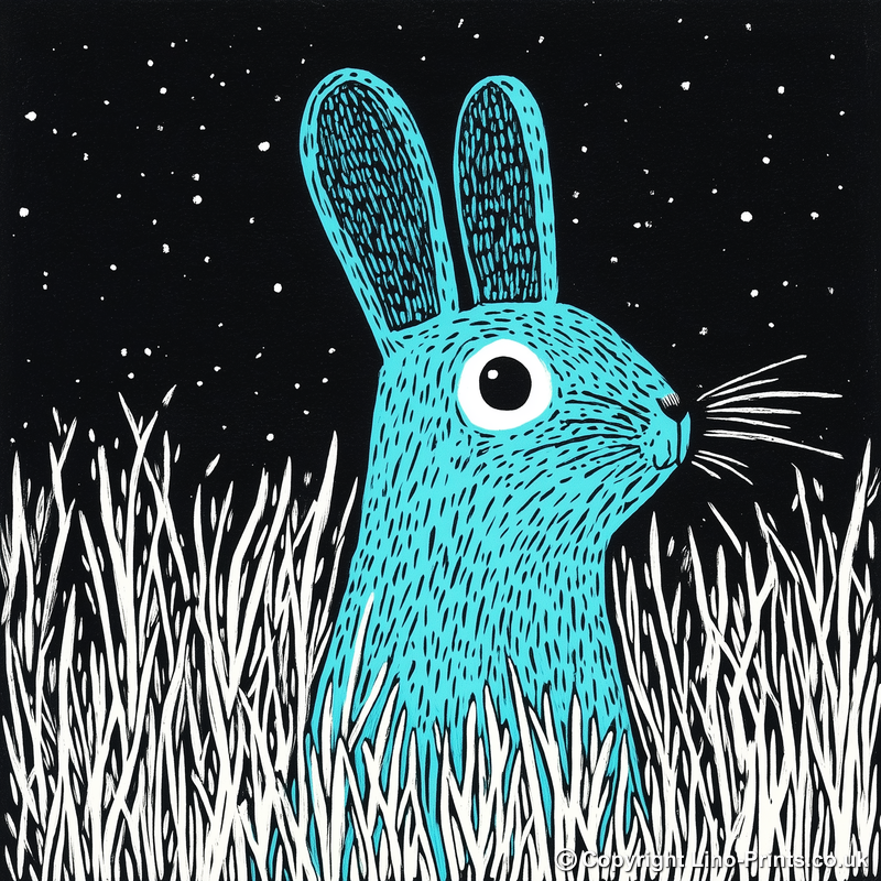 Hare in long grass Linoprint-Style Art (716-1)