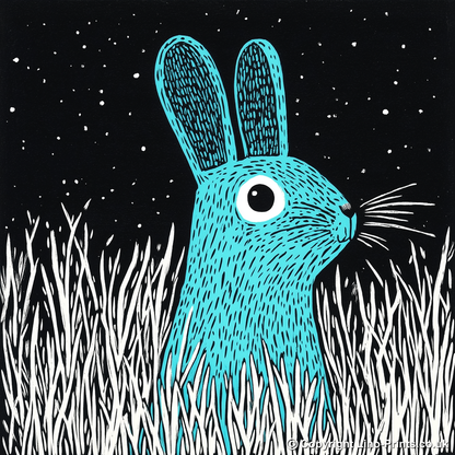 Hare in long grass Linoprint-Style Art (716-1)