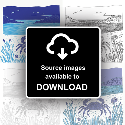 Crab on sand Linoprint-Style Art (1002-1)