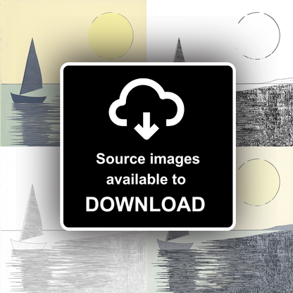 Sailing boat silhouette on the water Linoprint-Style Art (2528-3)