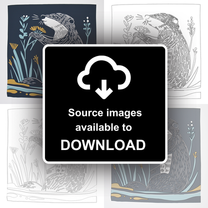 Cute Baby Beaver Linoprint-Style Art (1191-1)