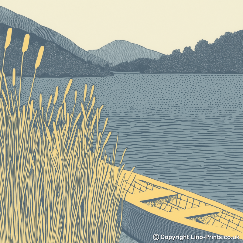 Rowing boat on Grasmere Linoprint-Style Art (2521-2)