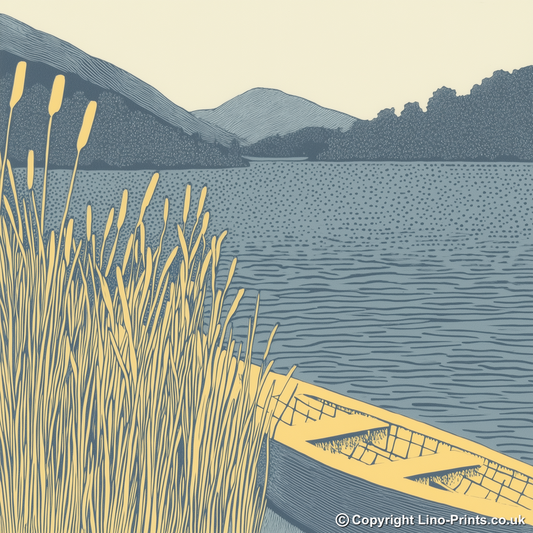 Rowing boat on Grasmere Linoprint-Style Art (2521-2)