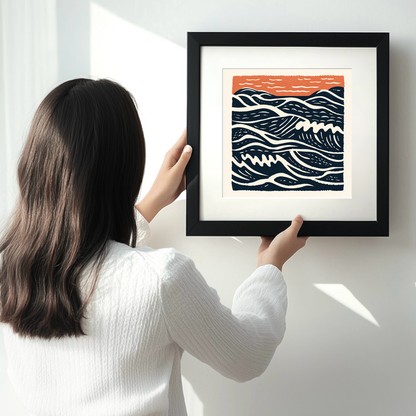 Sand patterns left by the tide Linoprint-Style Art (2025-1)