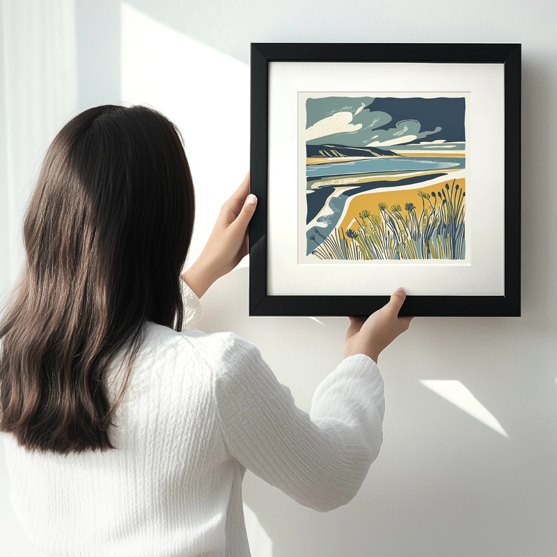 Brancaster dunes and sky Linoprint-Style Art (1863-1)