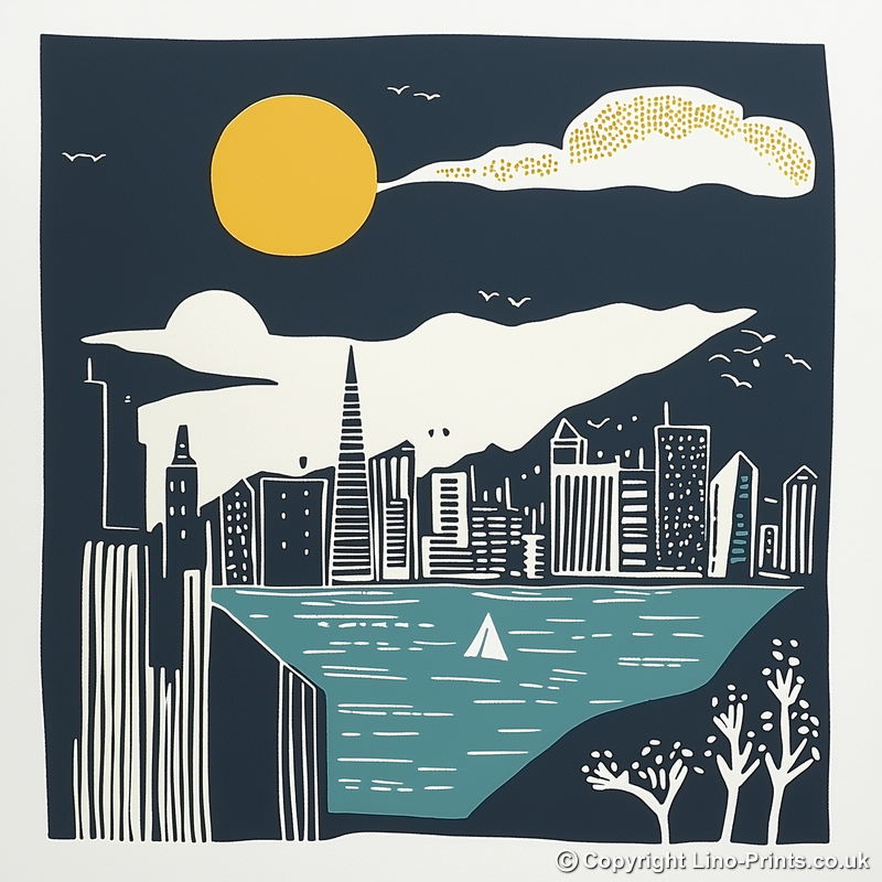 San Francisco skyline Linoprint-Style Art (1162-1)