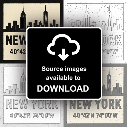 Place Coordinates Linoprint-Style Art (c349)