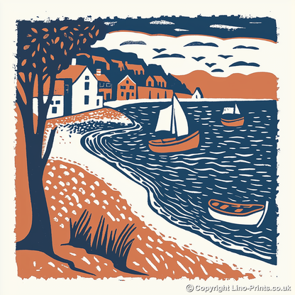 Aldeburgh Beach, Suffolk Linoprint-Style Art (120-2)