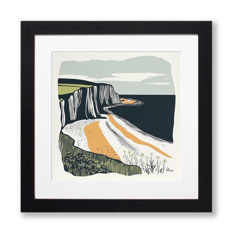 Hunstanton striped cliffs Linoprint-Style Art (1897-1)
