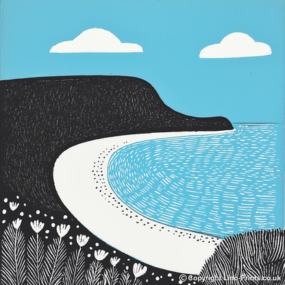 Rhossili Bay, Gower Peninsula Linoprint-Style Art (812-2)