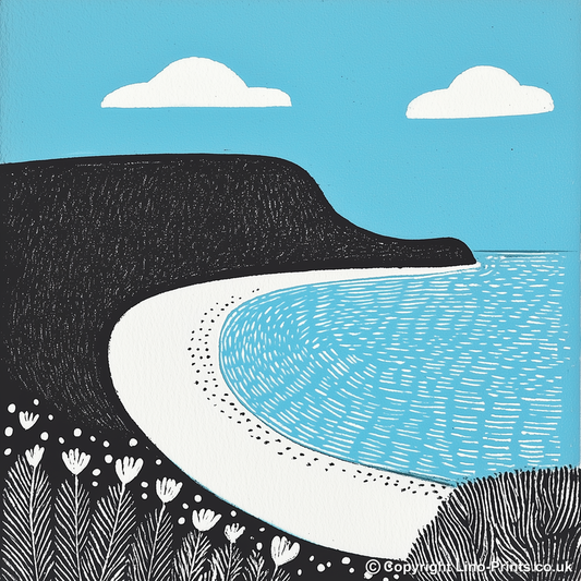 Rhossili Bay, Gower Peninsula Linoprint-Style Art (812-2)