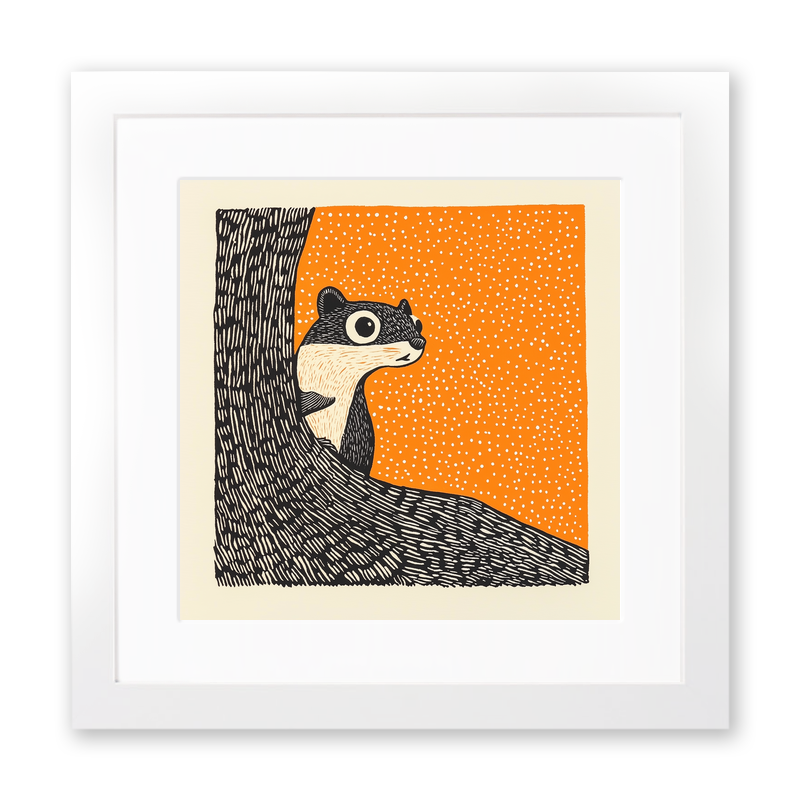 Cute Chipmunk Linoprint-Style Art (213-1)