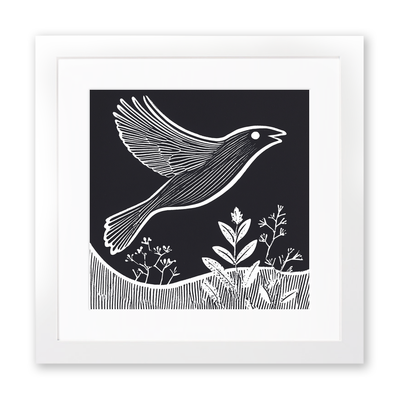 Bird in flight Linoprint-Style Art (982-1)