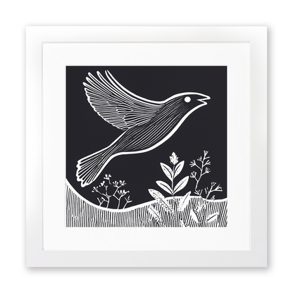 Bird in flight Linoprint-Style Art (982-1)