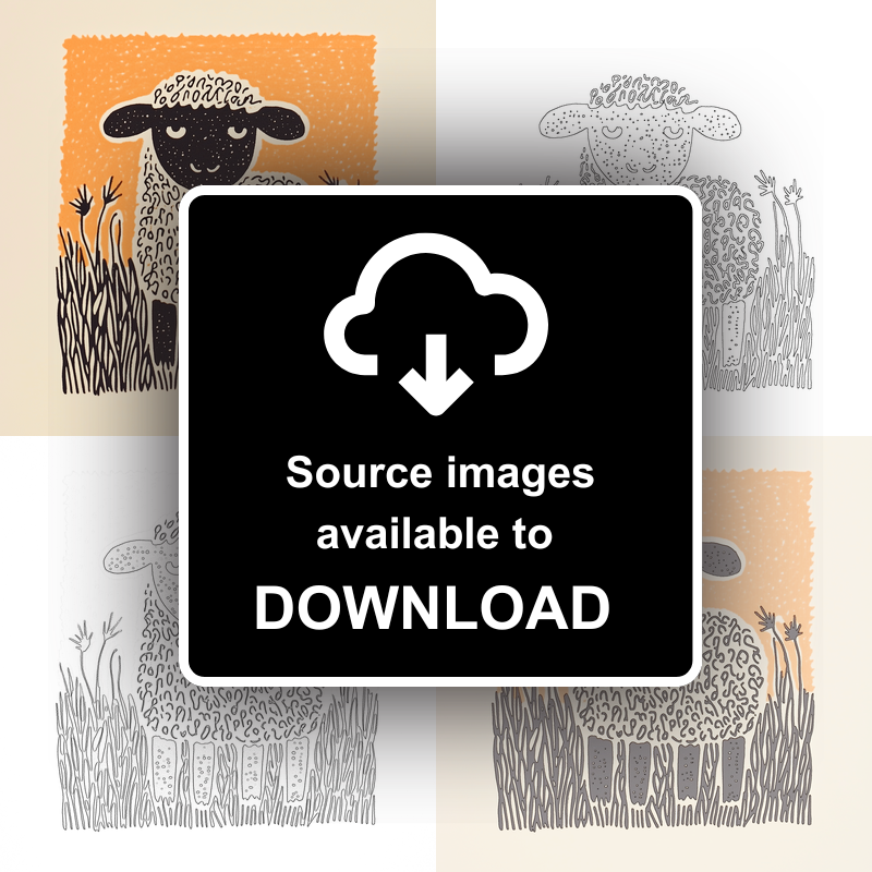 Cute Lamb   Linoprint-Style Art (226-1)